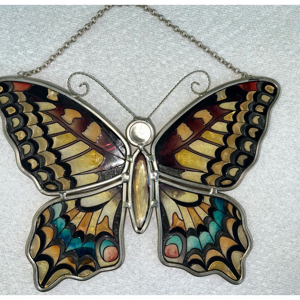 Amia Butterfly Hand Painted Sun Catcher With Chain 9"x7"